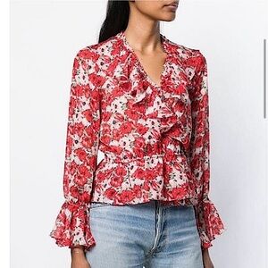 Rixo London Roison Floral Blouse in Diana size S Silk Ruffle Romantic Boho